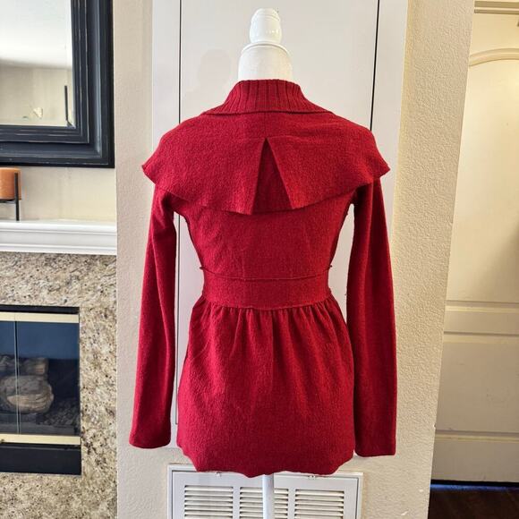 Anthropologie Sparrow Red Belted Mini Cape Cardigan Jacket 100% Merino Wool XS - Picture 5 of 9